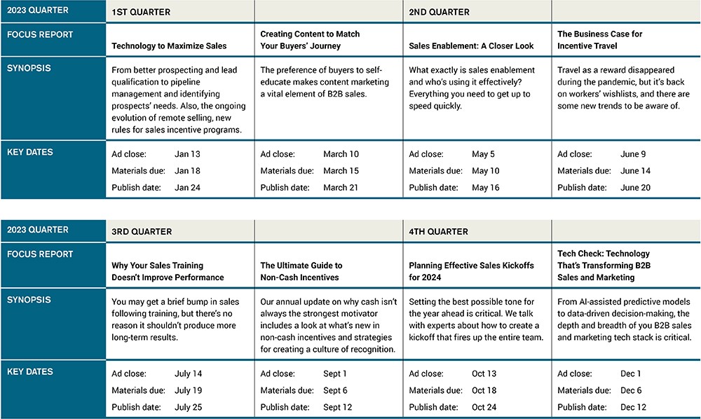 2023 editorial calendar